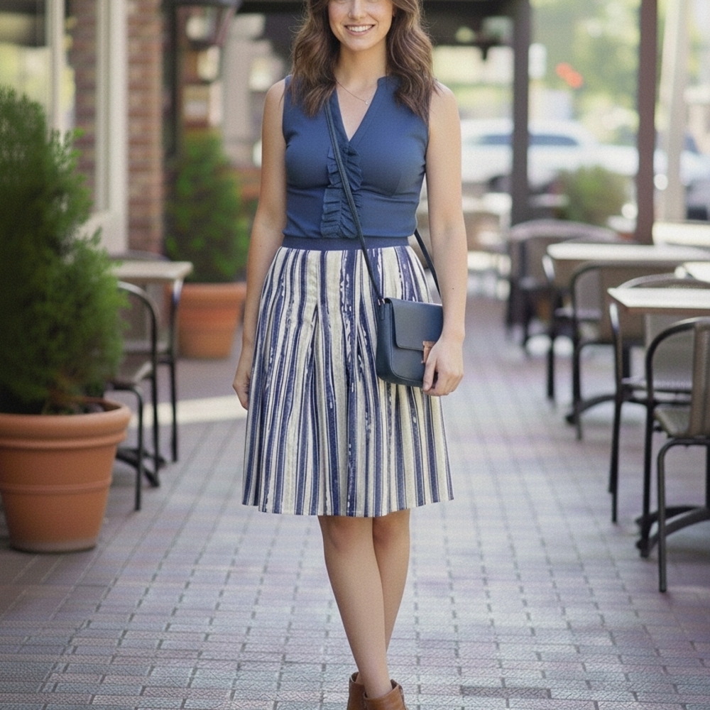 Banana Republic Navy and White Striped A-Line Skirt